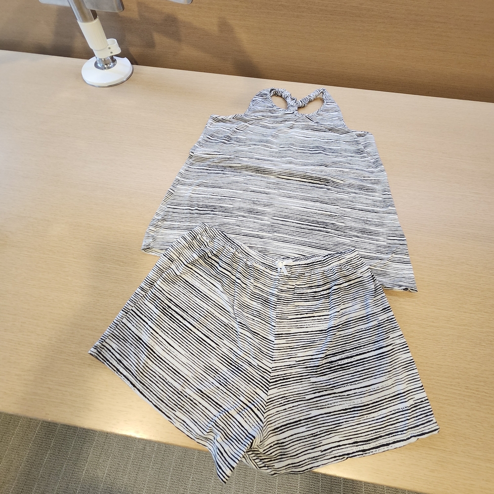 Striped Racerback Tank and Shorts Set - Black & White